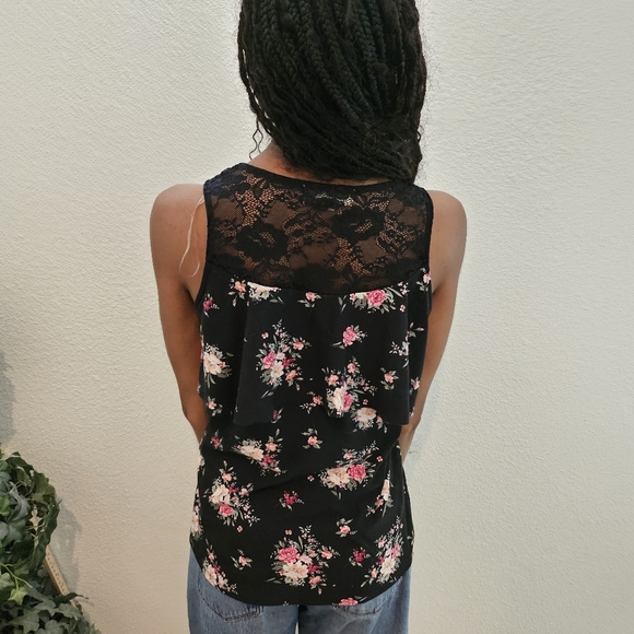 No comment pretty black stretchy Floral Blouse - Picture 4 of 7